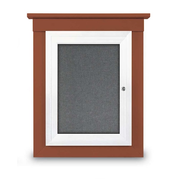 42"x32" 2-Door Enclosed Letterboard, Header, Black Vinyl/Walnut